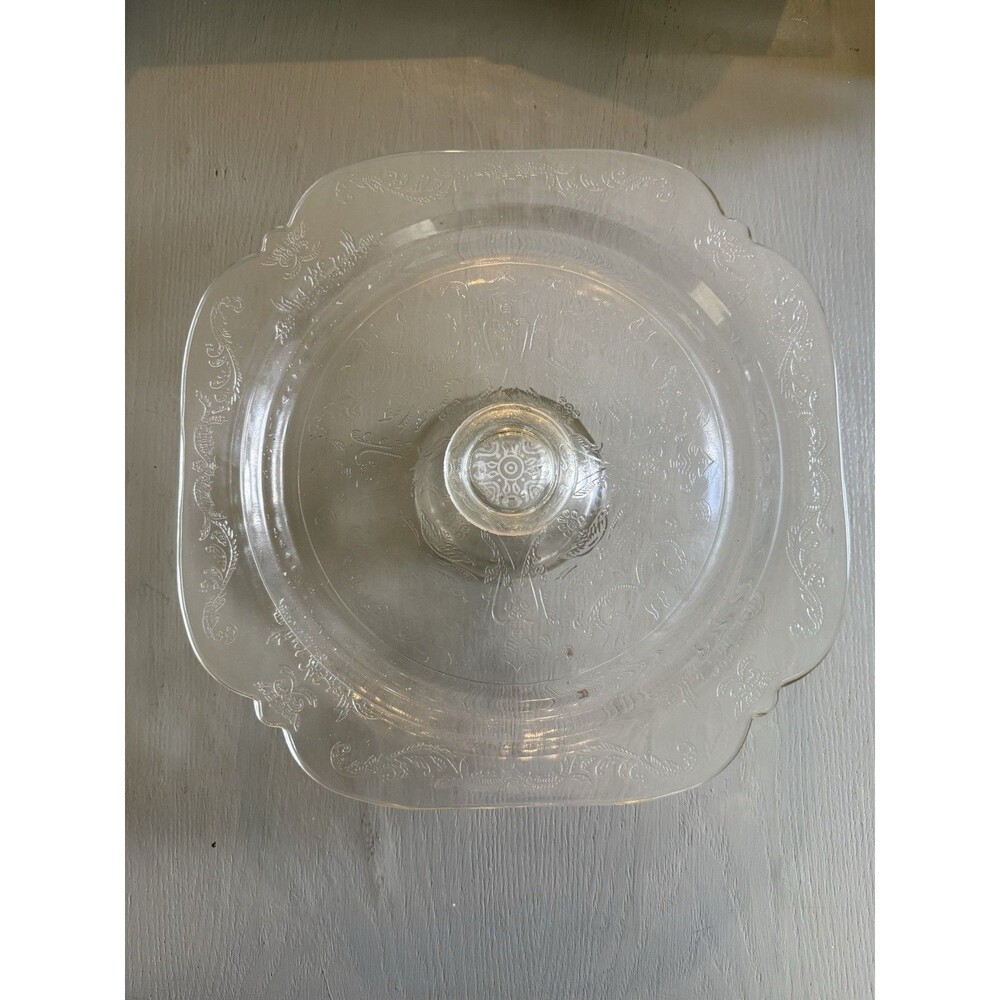 Antique Vintage 10" Depression Glass Madrid Pattern Clear Pedestal Cake Stand